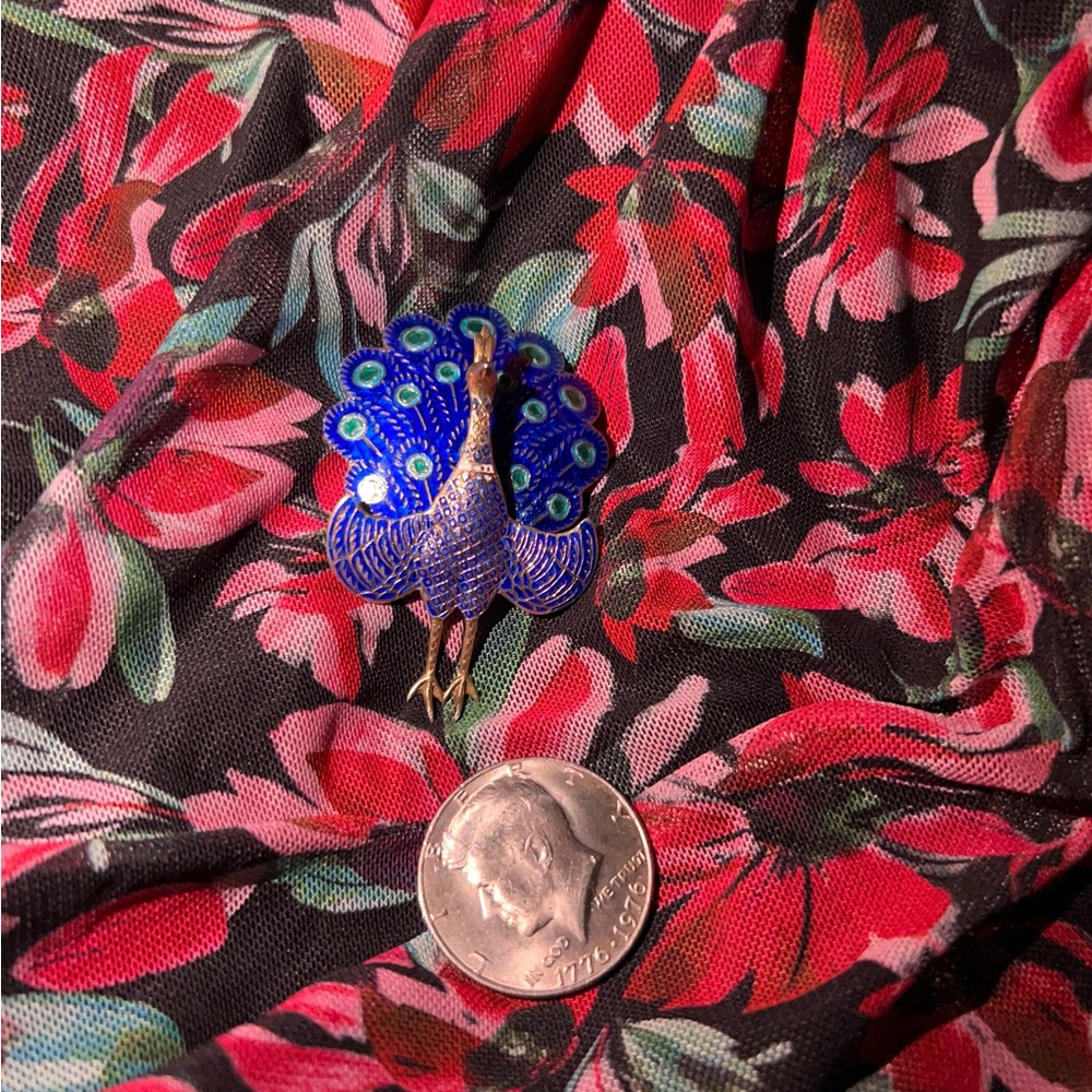 One of a kind Vintage S925 peacock brooch - Picture 2 of 8